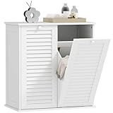 HOMCOM Wäscheschrank, Badschrank mit 2 Wäschekörben, Badezimmerschrank mit Griffen, Lamellentüren Wäschesammler Badmöbel für Badezimmer 70 x 38 x 73 cm Weiß