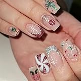 24 Stück Wirbelt Glitzernde Nägel Zum Aufdrücken Rot Silber Weihnachtsdesign Strasssteine Blumendetails Künstliche Glänzende Weihnachtliche Zum Aufdrücken