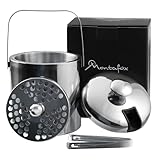 Montafox Edelstahl Eiswürfelbehälter 1,3 Liter Doppelwandig Eiswürfelkühler 100% BPA frei Eiseimer Eiswürfel Aufbewahrung Eiskübel Isoliert