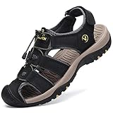 FLARUT Sandalen Herren Outdoorsandalen Sommer Wanderschuhe Trekkingsandalen Leder Strand Wandersandale Laufschuhe Lässige Sneaker Sportsandalen(schwarz,45)
