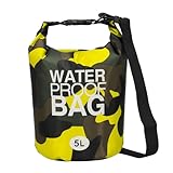 YELARXI Wasserdichter Trockentasche, passend für Damen und Herren, wasserdichte Taschen, leicht, trockene Aufbewahrung, schwimmender Rucksack mit Pfeife, Gelbes Tarnmuster, 5 l, Modern