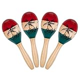 Foraineam 4 Stück Maracas Rumba Rasseln aus Holz Naturholz Maracas, Handbemalt Hölzerne Maracas für Kinder Party-Spiele