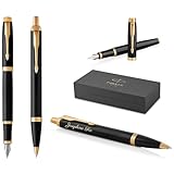 PARKER IM Core Füllfederhalter und Kugelschreiber mit Gravur | Premium Stift | Geschenkbox | schwarze Mine | personalisiertes Geschenk | Namen | graviert | Geburtstag (Black Lacquer G.C.)