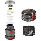 Bulin 11-Teilig Camping Geschirr Set Alu Kochgeschirr Set 2 Personen Topfset Faltbar Outdoor Kochset mit Topf Pfanne Teekessel für Rucksacktour
