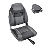 HOMASIS Bootssitz klappbar, gepolsterter Bootsstuhl mit hocher Rückenlehne, wasserdichter Steuerstuhl mit Befestigungsgurt, Steuersitz für Boot, 44,5 x 50 x 60 cm (Schwarz & Grau Einzeln)