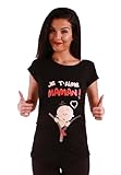 Je T'Aime Maman - Lustige witzige süße Umstandsmode mit Motiv Umstandsshirt für die Schwangerschaft T-Shirt Schwangerschaftsshirt, Kurzarm (Schwarz, Medium)