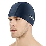 Lycra Badekappe, Firesara Lycra Schwimmkappe Anti-Tränen Beschichtet Gemütlich Kein Beleg für Männer Frau Lange Kurzes Haar Erwachsene Jungs Mädchen-Blaues Korn