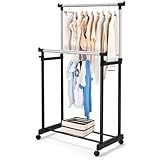 LSFYYDS Kleiderständer auf Rollen Garderobenständer Kleiderwagen Höhenverstellbar 138cm