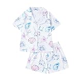 Flodxo Kurzer Schlafanzug für Mädchen und Jungen, 2-teiliges Sommer-Outfits, kurzärmeliges T-Shirt und Shorts, Set für Kinder, Teenager, lässig, Loungewear-Set, niedlich, bedruckt, Nachtwäsche
