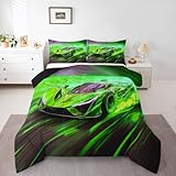 Homemissing Extreme Sport Thema Junge Bettdecke 155x220cm Teenager Kinder Steppbett Sportwagen Auto 4-Jahreszeiten Bettdecke Rennwagen Steppdecke Grün und Schwarz Winter Sommer Bettdecke