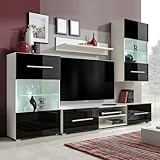 Generisch 4-TLG. Wohnwand mit TV-Schrank & LED-Leuchten Hochglanz-Schwarz,jiangboyue-242573