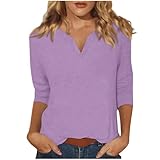 Warehouse Deals Angebote Damen Tshirt 3/4 Arm Sommer Lässig V-Ausschnitt Langarmshirt Modische Einfarbig Bluse 2025 Neueste T-Shirt Slim Fit Oberteile Blusebshirt Bequem Basic Top Tunika