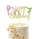 Arthsdite Gymnastik-Kuchenaufsatz, Turner-Kuchenaufsatz für Gymnastik, Motto Baby, Mädchen, Happy Birthday, Party-Dekorationen – Gold-Glitzer