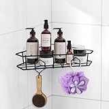 VirtuGro Duschablage ohne Bohren Duschablage Ecke Rostfrei Dusch Organizer Shampoo Halterung für Dusche Küchen Waschküche Mit 3 Haken Schwarz