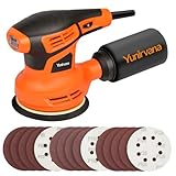 Yunirvana Exzenterschleifer, 280W 13000 OPM Zufalls-Orbitalschleifer mit 6 variablen Geschwindigkeiten und 15 Stückchen Schmirgelpapier 125mm, mit Staubabsaugung zum Schleifen und Polieren