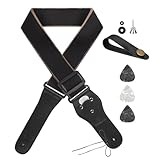 Philorn Gitarrengurt Verstellbarer Echtleder Enden Jacquard Weave Bassgurt für Akustik/Elektrik/Gitarren, Geschenk für Erwachsene & Kinder (Schwarz)