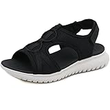 Acfoda Orthopädische Sandalen Damen mit Klettverschluss Leichte Bequeme Weiches Fußbett Sandaletten Frauen Flache Atmungsaktiv Mesh Sommer Schuhe Offene Zehen Outdoor Sport Casual Walking Schwarz 40