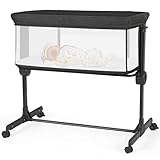 Growaystory Beistellbett Baby Bettseitiger Bassinet für Neugeborene Tragbarer Baby Bett mit Rädern Aufbewahrungskorb Matratze 7-Fach Höhenverstellbar Zustellbett (Mittelgrau)