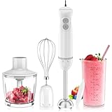 Bonsenkitchen Pürierstab, 1000W Edelstahl Elektrischer Stabmixer, 2 Geschwindigkeitsstufen, Stabmixer Set，mit Lebensmittelhacker, Messbecher und Schneebesen, für Babynahrung, Suppen, Smoothies, Weiß