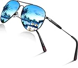 DADA-PRO Sonnenbrille Herren Polarisiert Pilotenbrille Damen Metallrahmen Retro Fliegerbrille UV400 Schutz Polarized Sunglasses Men Women (Blaue Gläser Verspiegelt)