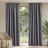 PONY DANCE Thermovorhang Hitzeschutz Kräuselband Gardinen Grau Blickdicht 2er Set H 245 x B 140 cm Verdunklungsgardine für Schienen Vorhänge für Wohnzimmer & Schlafzimmer Blackout Curtains