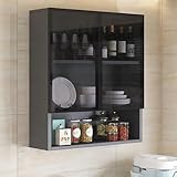 Vitrine aus Holz zur Wandmontage mit Glastüren, stilvolle Aufbewahrungslösung für Büro, Küche, Esszimmer und Badezimmer, platzsparender Organizer