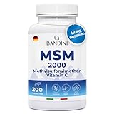 Bandini® MSM - 2000mg mit 40mg VITAMIN C pro Tagesdosis - Kompakteres Methylsulfonylmethan Pulver als bei Kapseln - Ohne Magnesiumstearat, hochdosiert, Vegan, ohne Zusätze, laborgeprüft - 200 Tab