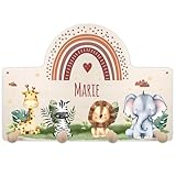 GRAVURZEILE Personalisierte Kinder Garderobe mit Wunschnamen fürs Babyzimmer - Kleiderhaken aus Holz mit schönen Motiven für Mädchen und Jungen - Kinderzimmer Deko - Mit Personalisierung
