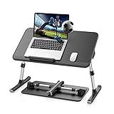 SAIJI Laptoptisch fürs Bett, einstellbare Höhe, Neigungswinkel, Laptoptisch mit klappbare Beine, Rodelfüße, Tischplatte aus PVC-Leder, Kompatibel mit Laptops bis zu 17 Zoll (Schwartz, 52 * 30cm)