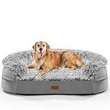 Gimars 9,5 cm Orthopädisches Hundebett für Extra Große Hunde, XL Hundebett mit Bolster & 28D Eierkisten-Matratze, wasserdichte Hülle, Waschbare Plüschhülle, Hundesofa für Arthritische Hunde-halb rund