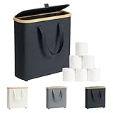 AISENNO 30L Toilettenpapier Aufbewahrungskorb, Klopapier Aufbewahrung Box aus Bambus, Faltbarer Badezimmer Organizer für 12-16 WC Rollen, mit Griffen, für Bad und Haushalt Dunkelgrau