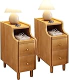 Schmaler Nachttisch, 2er-Set, hoher Nachttisch mit Schubladen, schmaler Nachttisch für Schlafzimmer, moderne Nachtkommode in 2 Farben, stilvolle platzsparende Möbel