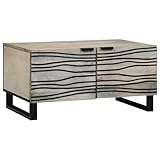 Youuihom Rustikaler Couchtisch Massives Mangoholz Beistelltisch Weiß Schwarz 80x50x40 cm schmal mit Regal für Wohnzimmer Dekoration
