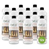 BioFair Bioethanol 96% Brennstoff für Ethanolkamine, Bioethanolkamin, Ethanol Tischkamin, Wandkamin Indoor (12x1L, 12, Liter)