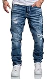 Amaci&Sons Herren Jeans Regular Straight Fit Denim Hose Destroyed 7984 Hellblau (Patches) W36/L34