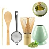 CHWNIBAY 5-Teiliges Matcha Set,Matcha Besen,Matcha Tee Set Einschließlich des Matcha Whisk,Matcha Sieb,Matcha Besen Halter,Zwei Matcha Löffel aus Bambus,Es Ist Das Beste Geschenk für Matcha-Liebhabern