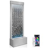 Longrun Large Garden Fountain, Indoor Fountain, Waterfall with App Control, LED Lighting, 45.5 x 20 x 123 cm, Stainless Steel Garden Water Wall, Indoor with Pump