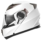 YEMA Motorradhelm Klapphelm Integralhelm Fullface Helm YM-925 Rollerhelm Sturzhelm mit Doppelvisier Sonnenblende ECE für Damen Herren Erwachsene-Weiß-XL