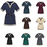 Halloween Kostüm Kinder Jungen Mittelalter Tunika Kinder Kurzarm V-Ausschnitt Baumwolle Leinen T-Shirts Kostüm Halloween Renaissance Wikinger Warrior Ritter Tops mit Stickereien Langes Blusenshirt