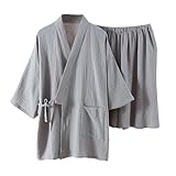 YWLINK Einfarbiger Herren-Heimanzug aus gedämpfter -Baumwolle Mit 3 (Grey, XL)