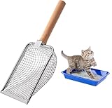Nokwocy Katzenstreuschaufel, Katzenklo Schaufel Metall, Katzenstreu Schaufel mit Holzgriff, 4mm Porengröße Metall Katzenschaufel,katzenschaufel für katzenklo