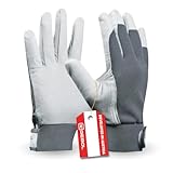 Gebol Arbeitshandschuhe aus hochwertigem Leder, Handschuhe Herren für Bau, Mechanik und Garten mit elastischem Bund und Klettverschluss, 1 Paar Sicherheitshandschuhe Gr. L (Gr. 9), Weiß/Grau