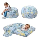 MeMoreCool Sitzsack für Kinder, verwandelt sich in ein Sitzsack-Bett, Kleinkind-Sitzstuhl für Mädchen und Jungen, zum Lesen, faule Kindercouch mit Füllung, umwandelbare Kinderbodenmatratze, 75 x 75 x