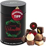 Hallingers Frohe Weihnachten - Manufaktur Pralinen Geschenk handmade ohne Alkohol aus Edelkakao Schokolade (Dose) - Geschenkideen Weihnachten & Geschenke Weihnachten | Glückwunsch Danke Neues Zuhause
