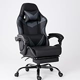 DUMOS Gaming Stuhl, Chair Gamer Sessel - Ergonomischer Gamer Stuhl mit Fußstütze Kopfstütze und Lordosenstütz Höhenverstellbar Gepolstert Gamingstuhl 150 Kg Tragkraft PC Sessel Drehsessel Schwarz-Grau