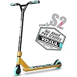 VOKUL TRII S2 Pro Stunt Scooter - Freestyle Tricks Stuntscooter Roller mit 100mm Rädern - mit 360 Grad schwenkbare Chromoly Lenker für 8+ Kinder & Erwachsene Trickscooter (Gold&Blau)