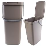 KADAX Abfallbehälter mit Deckel und Griff, Abfalleimer aus Plastik, Mülleimer für die Mülltrennung, Rechteckiger Abfallsammler mit Klappdeckel (Braun, 20L)