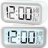 Retoo Digital Wecker mit Temperaturanzeige und Große LED Display, Tischuhr für Schlafzimmer mit Datum, Batteriebetrieben, Elektronischer Wecker mit Nachtlicht für Kinder, Erwachsene, Weiß