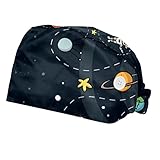 RIEODKFMHD 2 Packungen verstellbare Arbeitskappe mit Knopf, Weltraumraketen, Planeten, Arbeitsmütze, Schweißband, Raffhalter, mehrfarbig 06, M/L