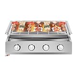MINRS Gasgrill, Gastrobräter 4-flammig Camping Barbecue Grill mit Abnehmbarer Grill und Abnehmbaren Ölfangbehälter LPG Gasgrill Gasbräter, BBQ Tischgrill für Camping Balkon Garten, 58x40x20 cm